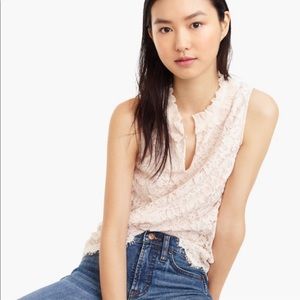 JCrew Lace ruffle-neck top - Dune